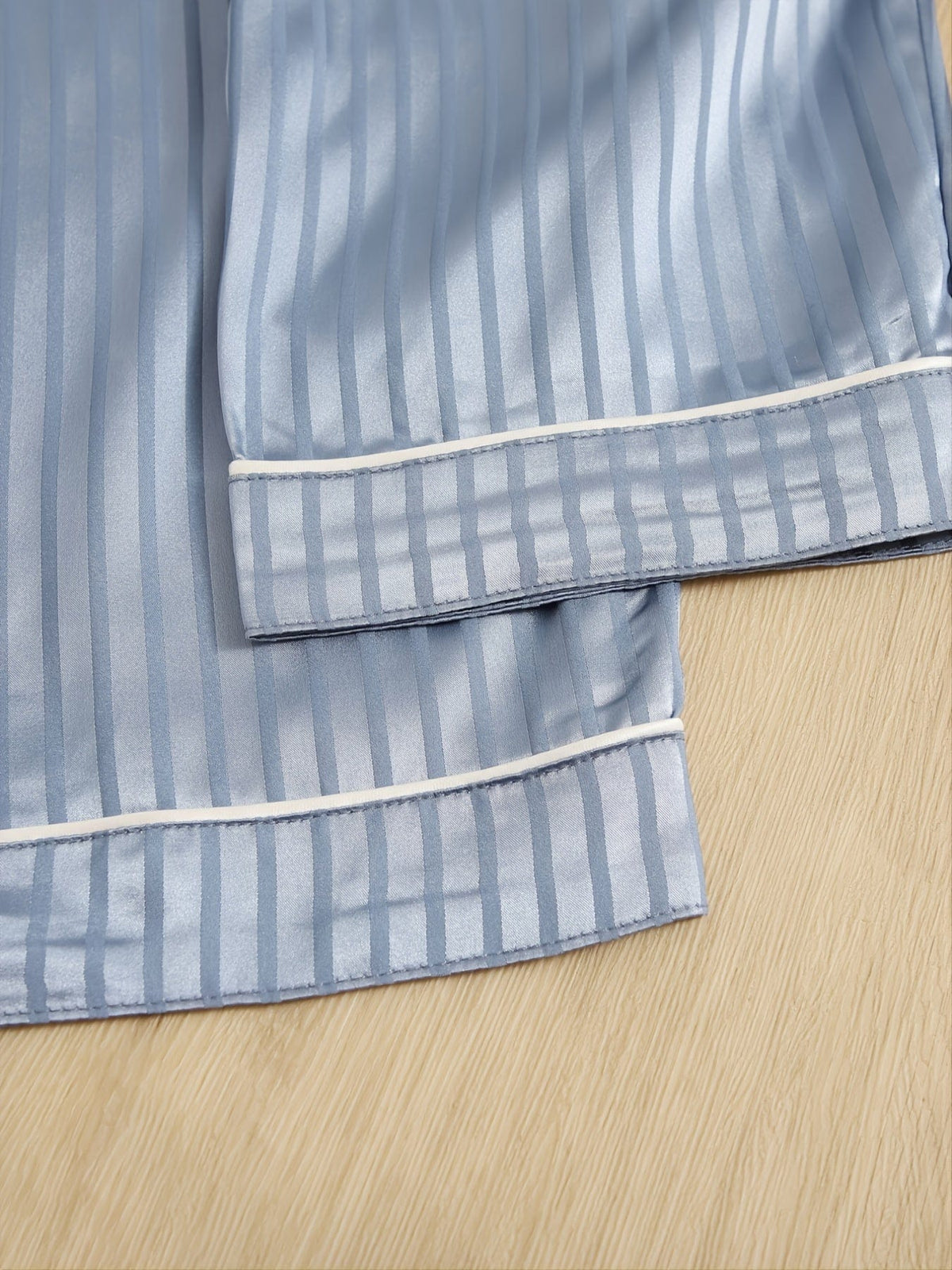 Men's Satin Button-Up Striped Pajama Set, Sleepwear