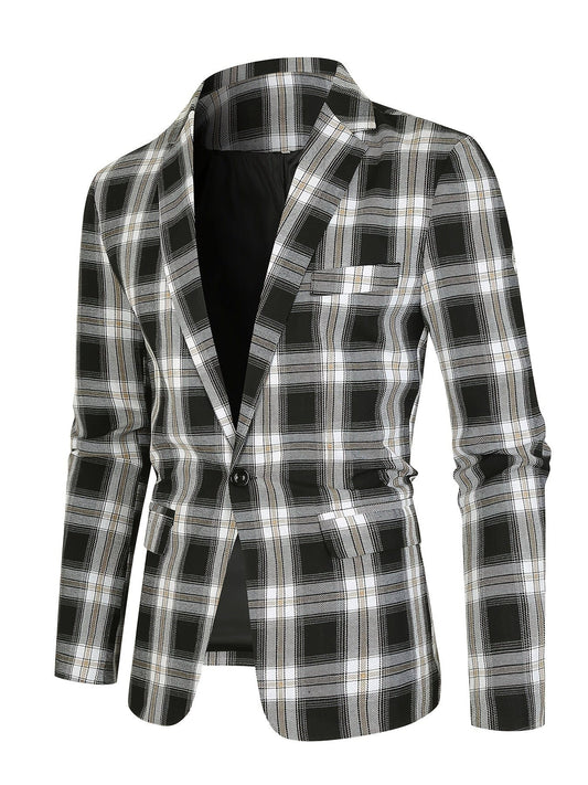 Men's Classic Slim Fit One-Button Plaid Sports Blazer