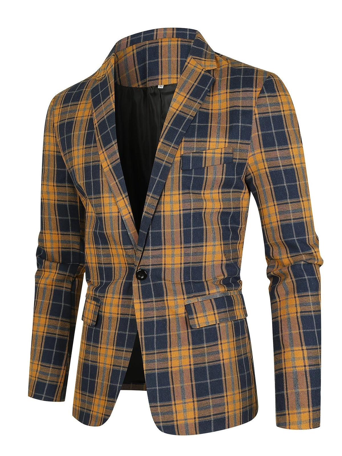Men's Classic Slim Fit One-Button Plaid Blazer Jacket