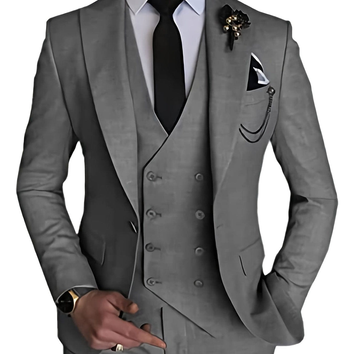 Men's Slim Fit Blazer Double-Breasted Vest and Pants Suit Set