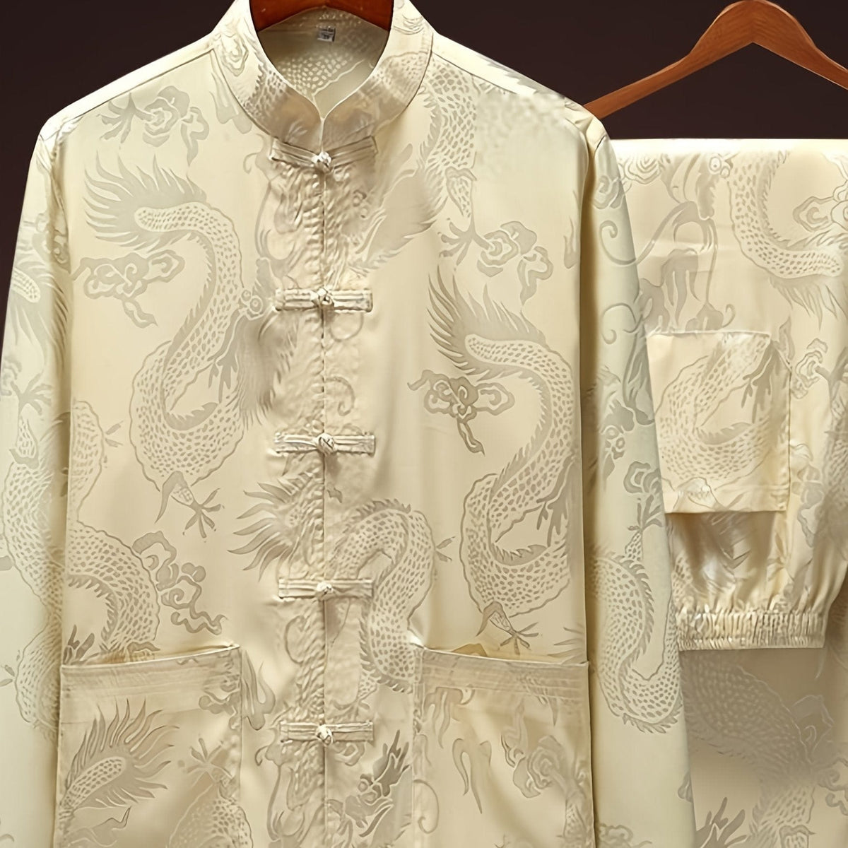 Men's Ice Silk Long-Sleeve Tang Suit Shirt for Tai Chi
