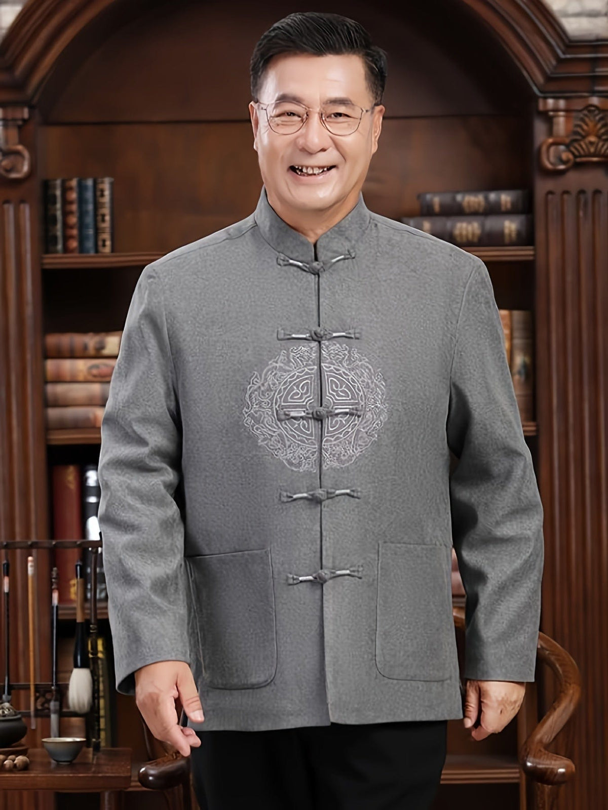 Men's Winter Chinese Tang Suit Stand Collar Knot Coat Hanfu
