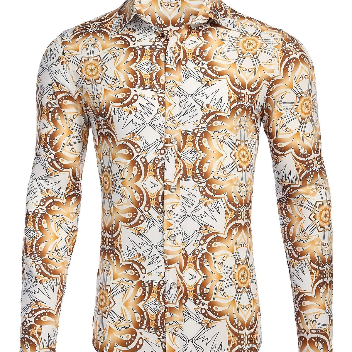 Men's Long Sleeve Print Dress Shirt for Party and Wedding