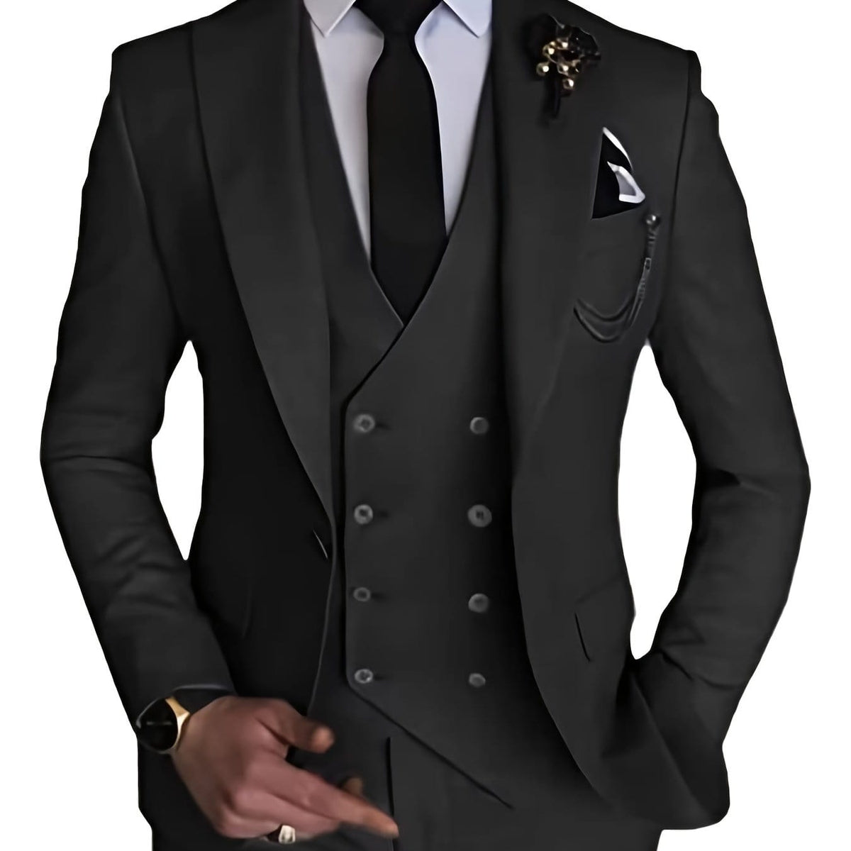 Men's Slim Fit Blazer Double-Breasted Vest and Pants Suit Set