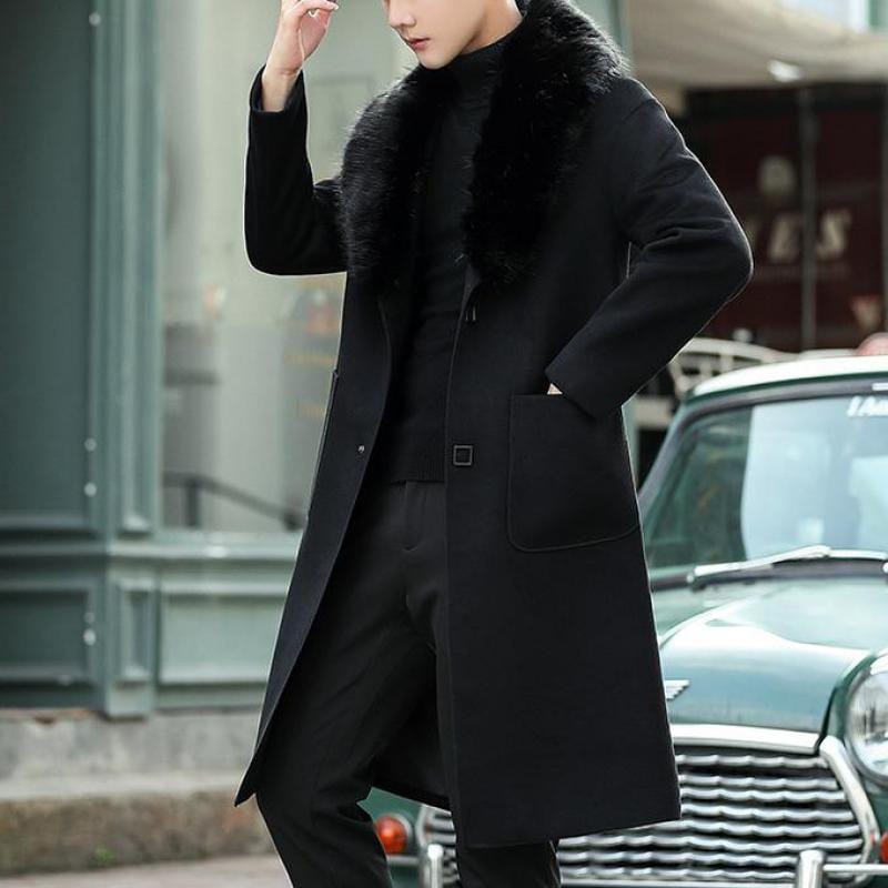 Men's Plus Size Long Fur Trench Overcoat (5XL)