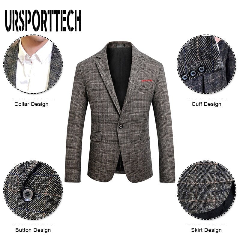 Men's British Slim-Fit Plaid Blazer, Casual Suit Jacket Plus Size M-5XL