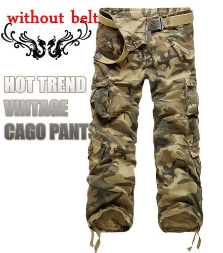 Men's Camouflage Cargo Trousers, Straight Fit Cotton