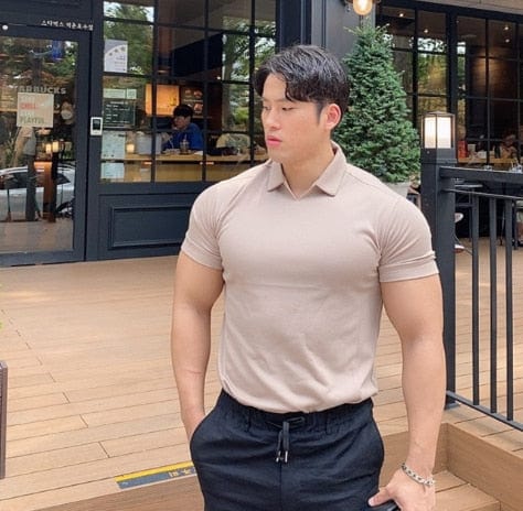 Men's Solid V-Neck Short-Sleeve Slim Fitness Polo Shirt
