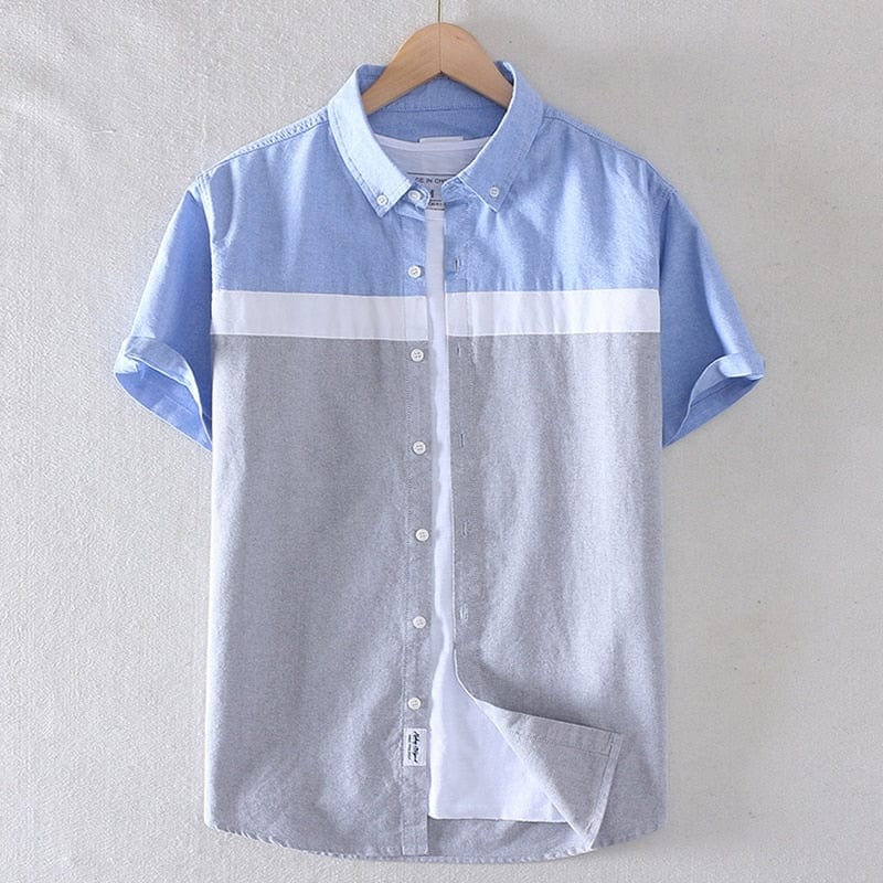 Men's Slim Cotton Oxford Short-Sleeve Turn-Down Collar Shirt