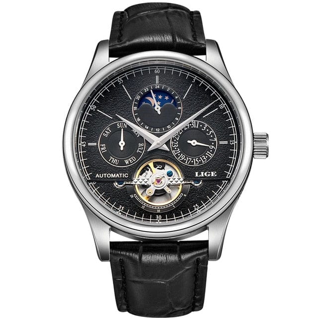 Men's Automatic Skeleton Tourbillon Watch with Calendar