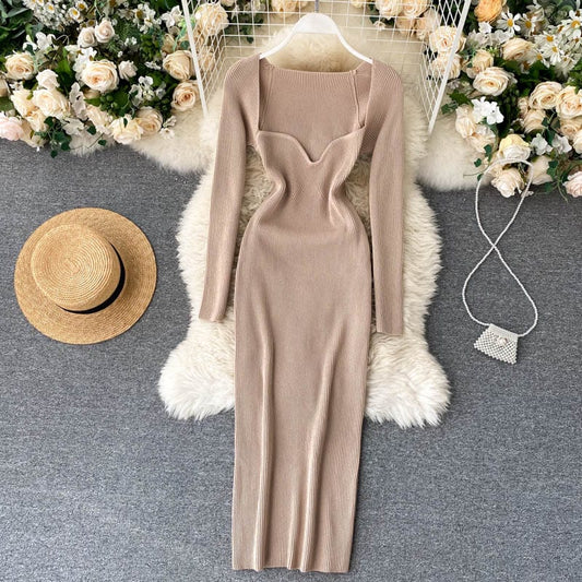 Women's Strapless Ribbed Knit Bodycon Midi Sweater Dress