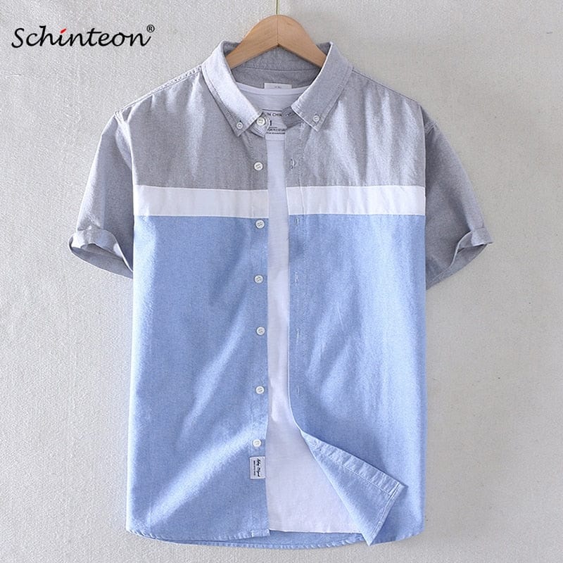 Men's Slim Cotton Oxford Short-Sleeve Turn-Down Collar Shirt