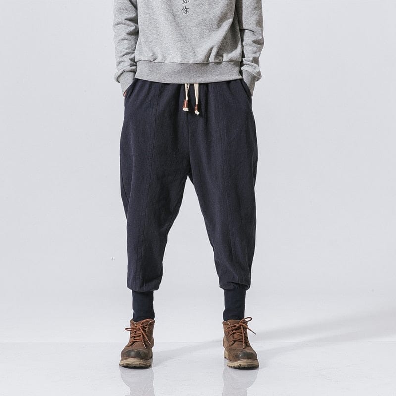 Men's Chinese Cotton Linen Elastic Waist Harem Pants