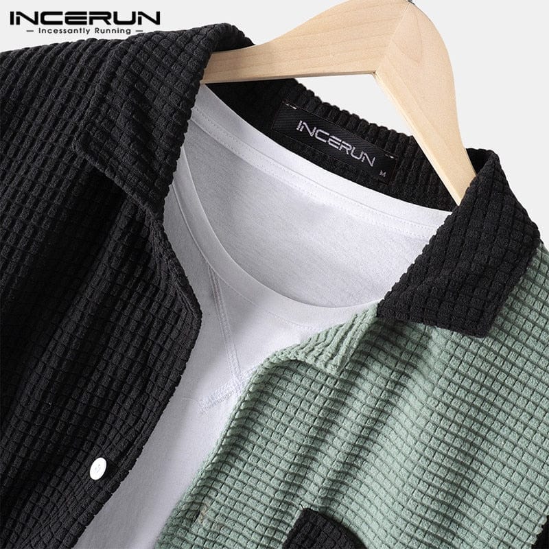 Men's Patchwork Turn-Down Collar Long Sleeve Casual Shirt