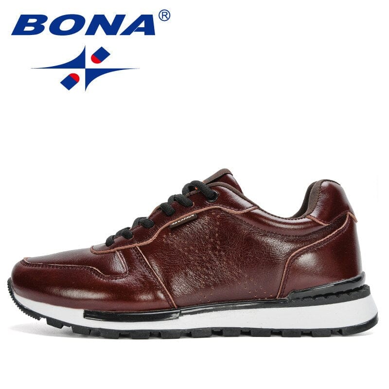 Men's Full Grain Leather Lace-Up Casual Sneakers