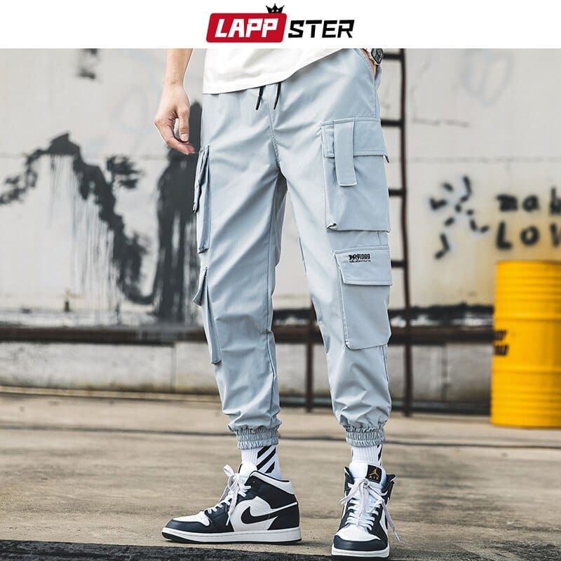 Men's Black Embroidery Cargo Joggers With Pockets