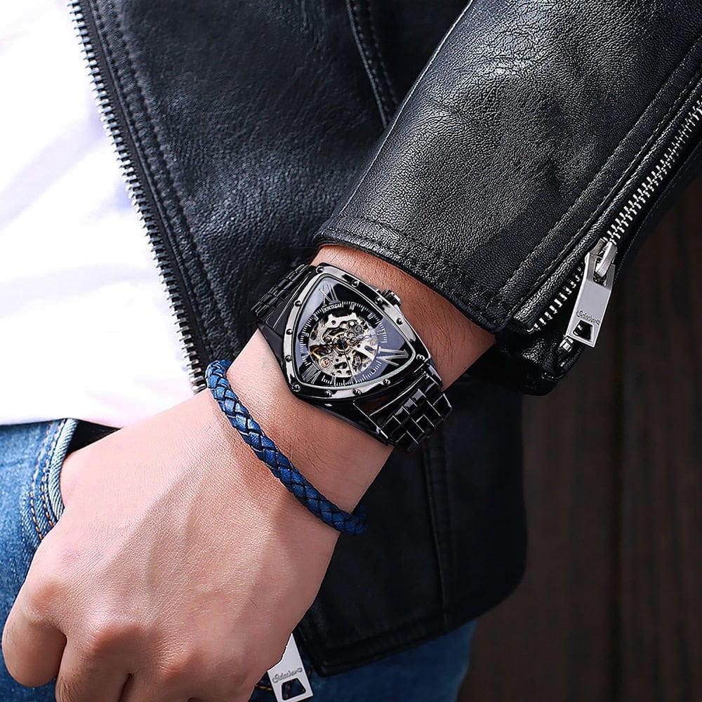 Men's Triangle Skeleton Automatic Stainless Steel Watch