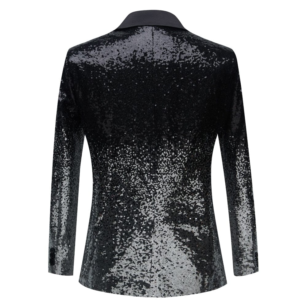 Men's Black Sequin Shawl Collar Stage Prom Blazer Jacket