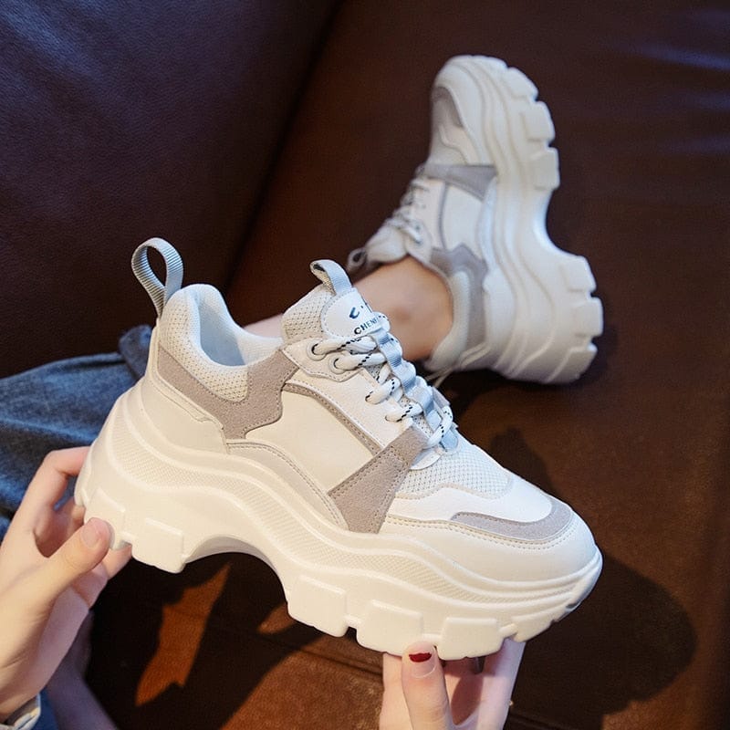 Women's Black White Chunky Platform Dad Sneakers 8cm