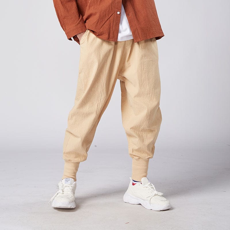 Men's Chinese Cotton Linen Elastic Waist Harem Pants