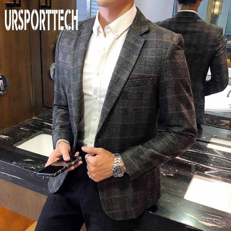 Men's British Slim-Fit Plaid Blazer, Casual Suit Jacket Plus Size M-5XL