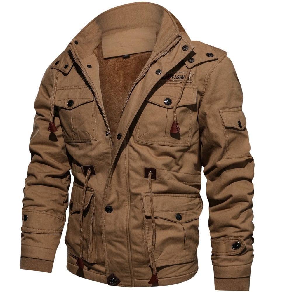Men's Winter Military Fleece Hooded Pilot Jacket, Army Cargo 4XL