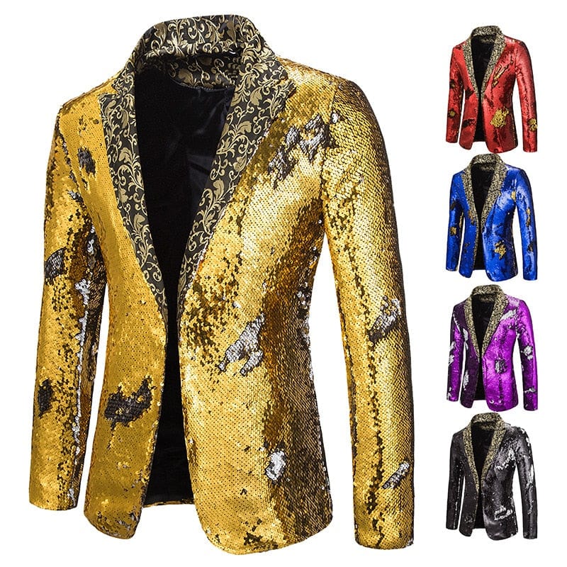 Men's Shiny Sequin Shawl Collar Prom Wedding Suit Jacket