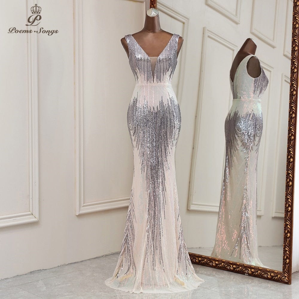 Women's Deep V-Neck Mermaid Formal Evening Dress