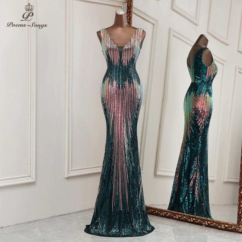 Women's Deep V-Neck Mermaid Formal Evening Dress