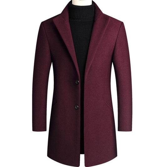 Men's Autumn Winter Wool-Blend Trench Coat, Turn-Down Collar Jacket