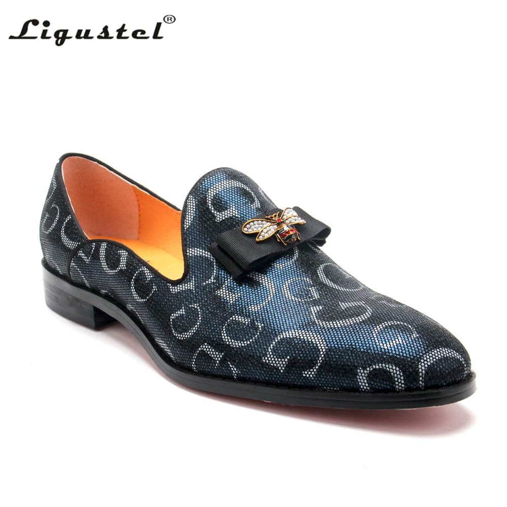 Men's Genuine Leather Bee Loafers Slip-On Dress Shoes