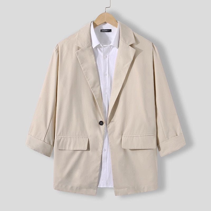 Men's Solid Lapel 3/4 Sleeve One Button Thin Blazer