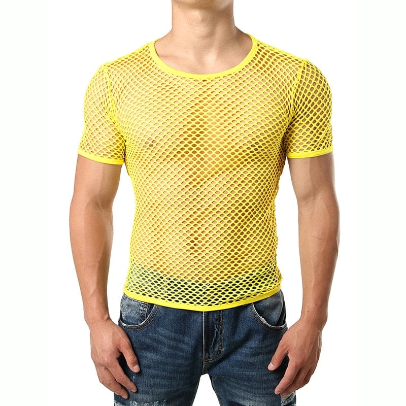 Mens Transparent Sexy Mesh T Shirt  New See Through  Fishnet Long Sleeve Muscle Undershirts Nightclub Party Perform Top Tees