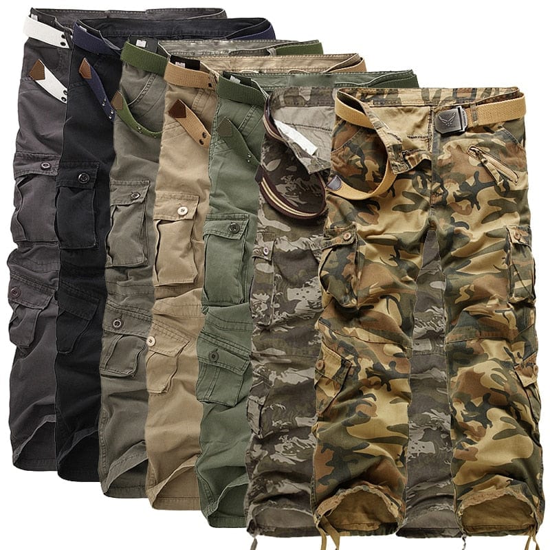 Men's Camouflage Cargo Trousers, Straight Fit Cotton