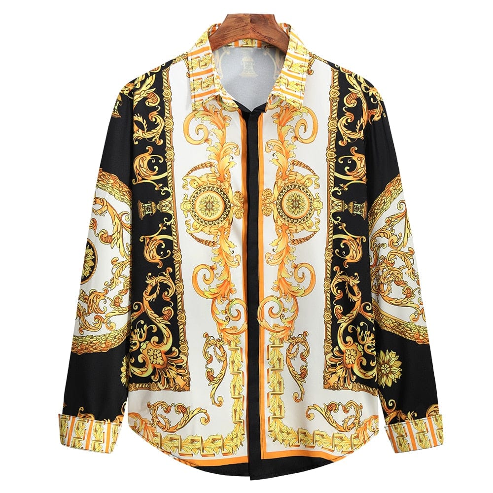 Men's Slim Fit Paisley Print Long Sleeve Prom Party Shirt