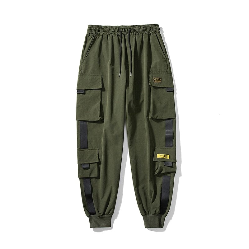 Men's Black Embroidery Cargo Joggers With Pockets