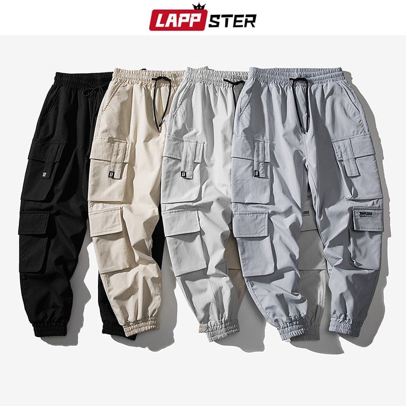 Men's Black Embroidery Cargo Joggers With Pockets