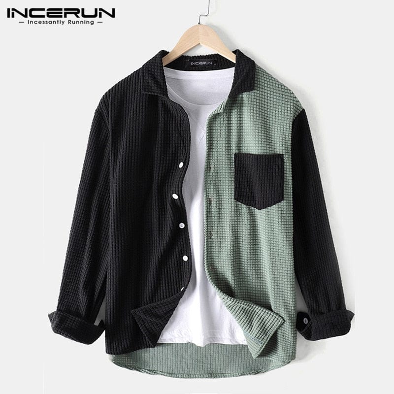 Men's Patchwork Turn-Down Collar Long Sleeve Casual Shirt