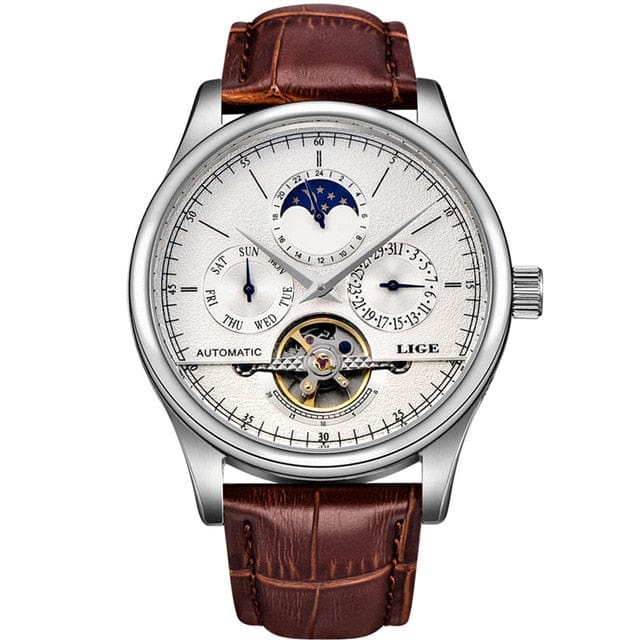 Men's Automatic Skeleton Tourbillon Watch with Calendar