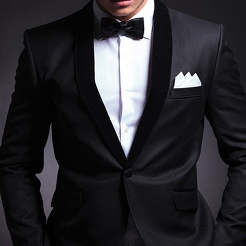Men's Black Shawl Lapel Slim Fit 2-Piece Wedding Tuxedo