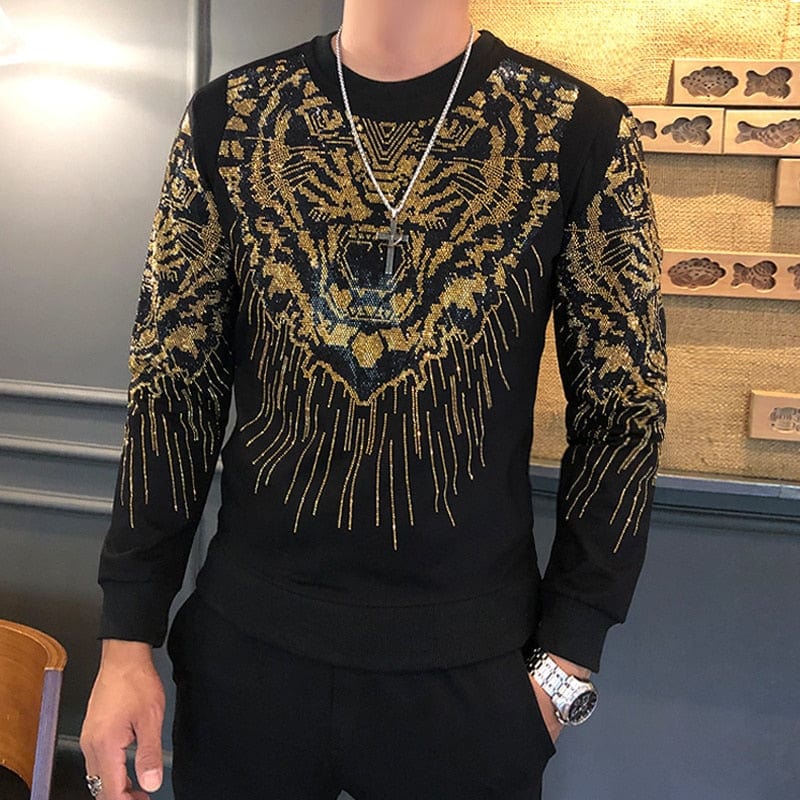 Men's Tiger Head Rhinestone Heavyweight T-Shirt