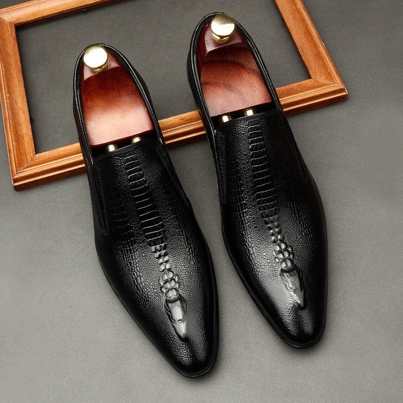 Men's Handmade Genuine Leather Slip-On Brogue Oxford Dress Shoes