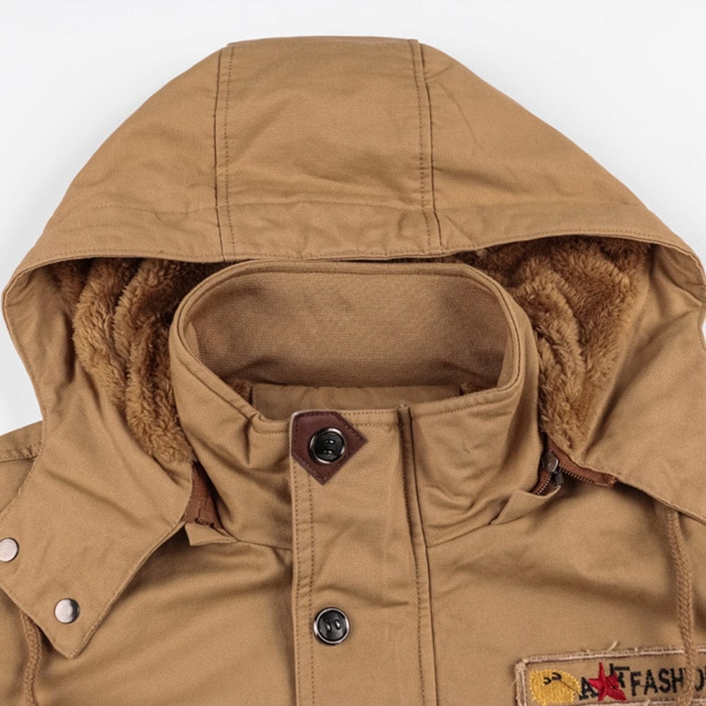 Men's Winter Military Fleece Hooded Pilot Jacket, Army Cargo 4XL