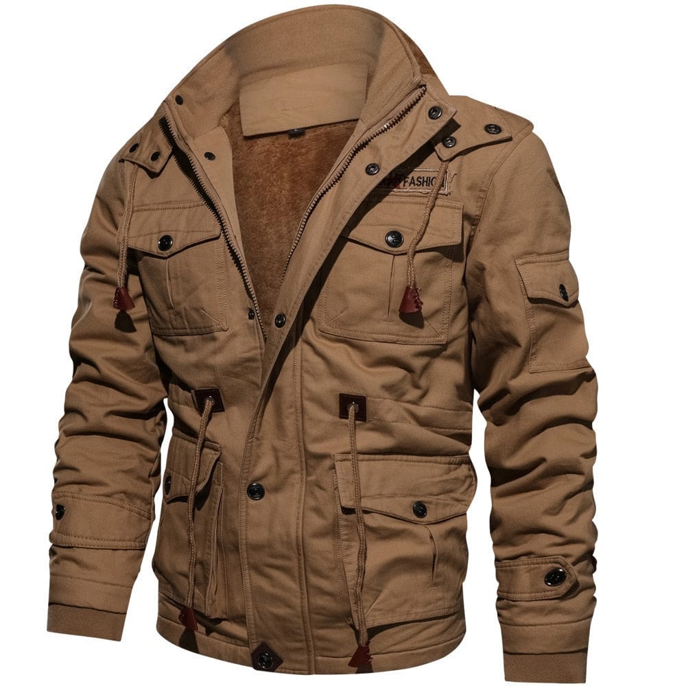 Men's Winter Military Fleece Hooded Pilot Jacket, Army Cargo 4XL