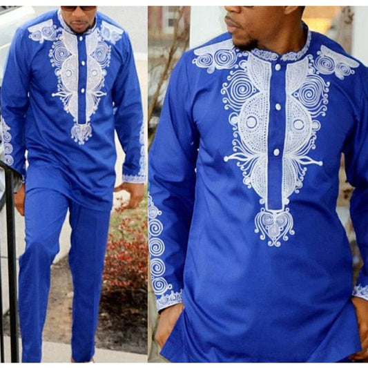 Men's African Dashiki Shirt and Trouser 2-Piece Set