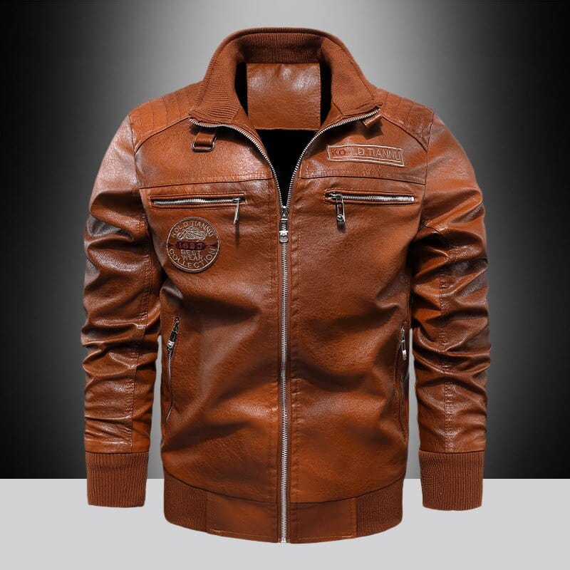 Men's Winter Fleece Faux Leather Motorcycle Stand-Collar Jacket