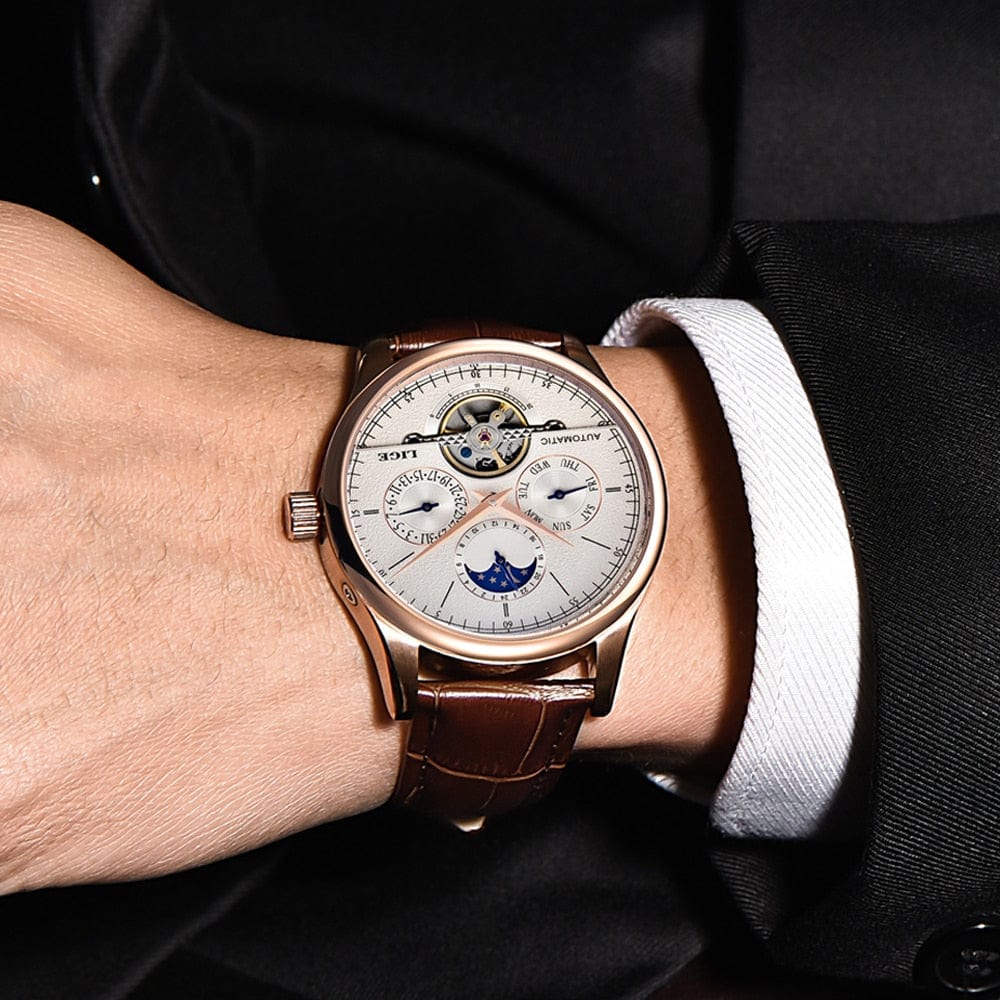 Men's Automatic Skeleton Tourbillon Watch with Calendar