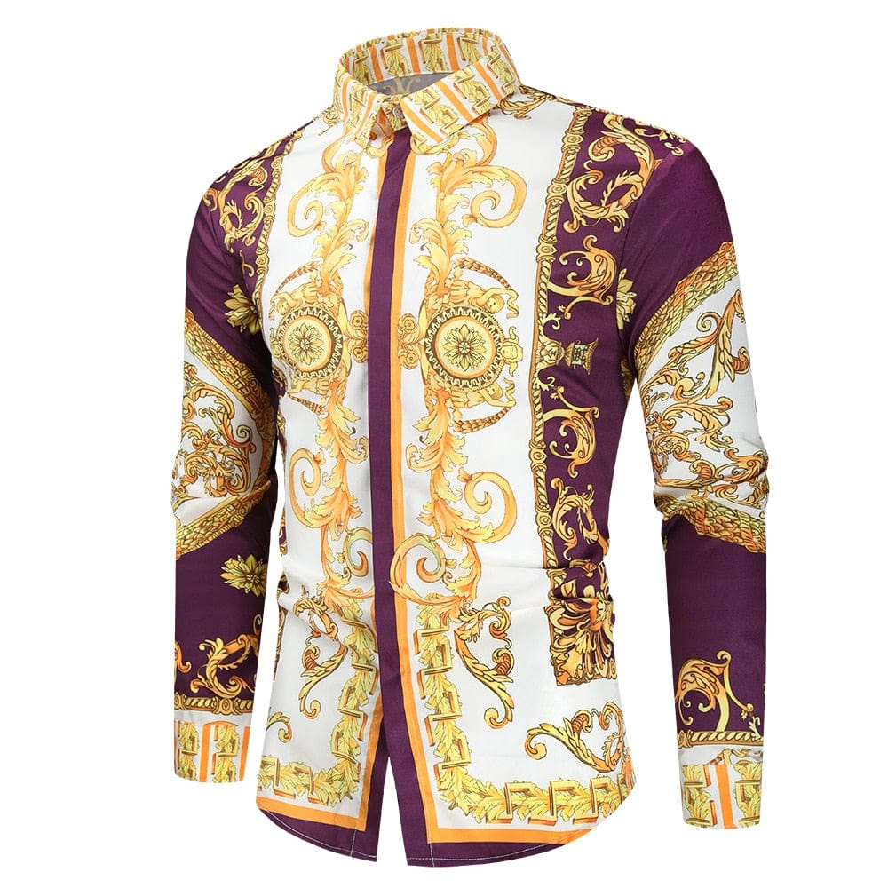 Men's Slim Fit Paisley Print Long Sleeve Prom Party Shirt