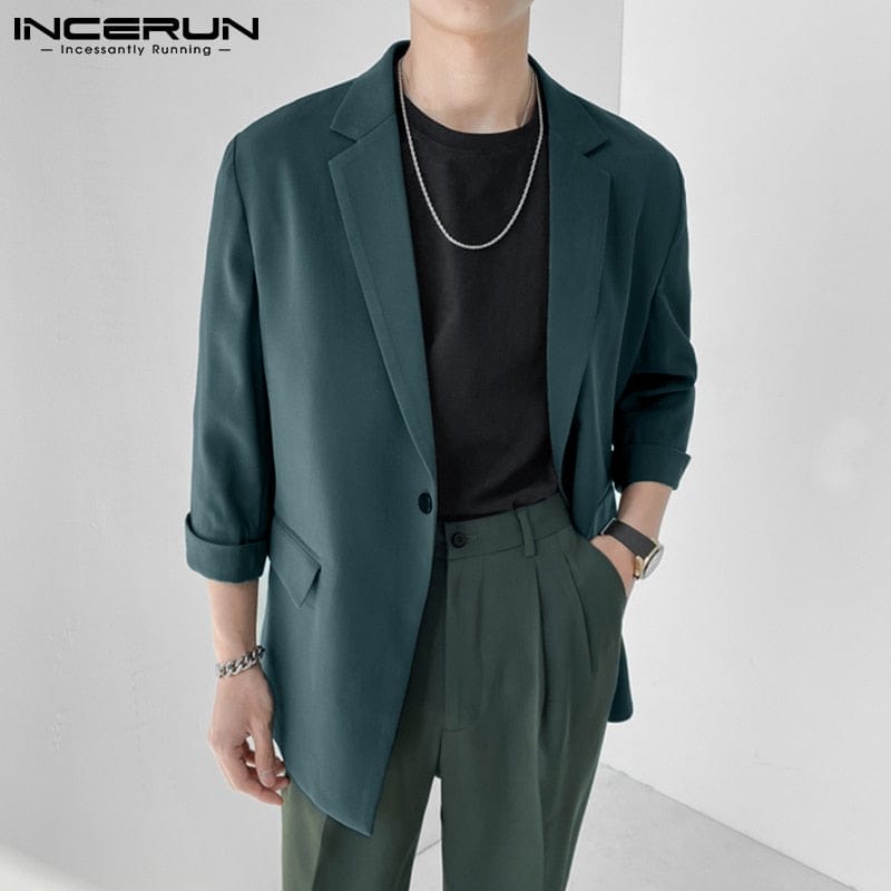 Men's Solid Lapel 3/4 Sleeve One Button Thin Blazer