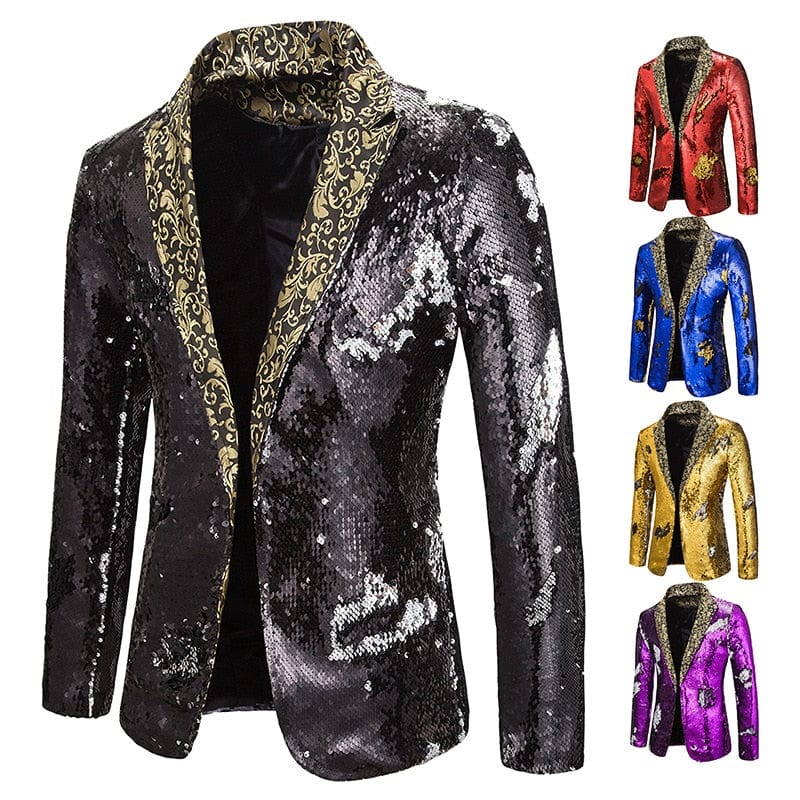 Men's Shiny Sequin Shawl Collar Prom Wedding Suit Jacket